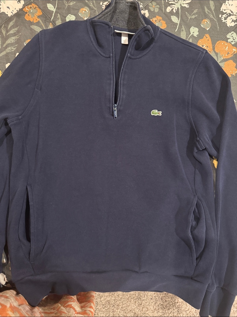 Lacoste Men’s Navy Half-Zip Mock Neck Pullover Sweatshirt
